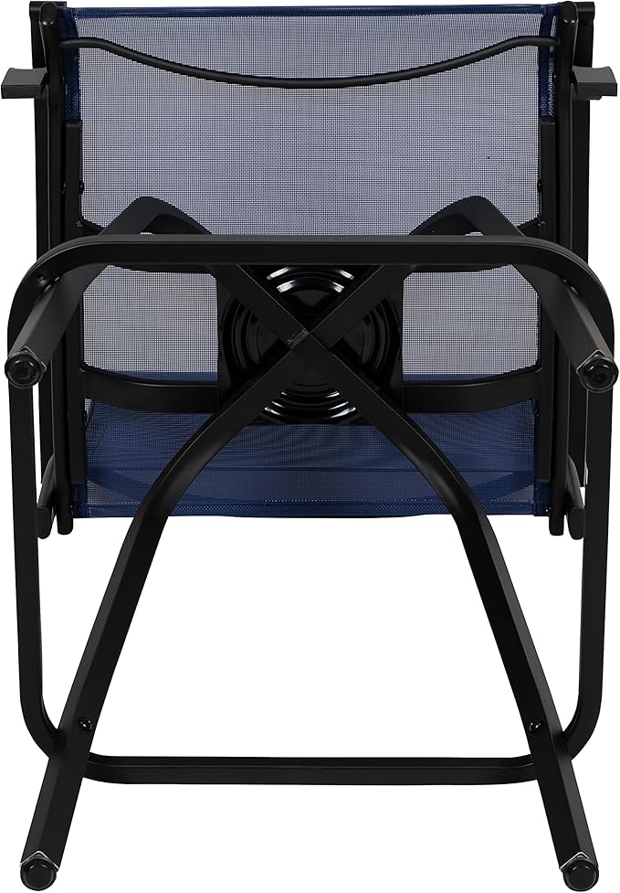 Flash Furniture Valerie All-Weather Swivel Patio Barstools with Footrest and Armrests, Modern Sling Outdoor Bar Height Stools, Set of 2, Navy