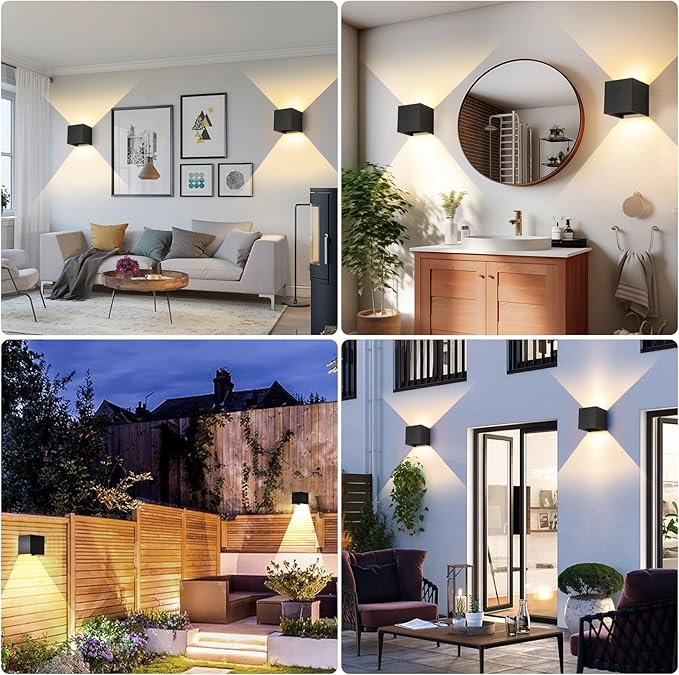 Outdoor Wall Sconce Lighting and Indoor Wall Lights,15W Black Square Outdoor Sconce,3 Color Temperature Up Down Wall Sconce Lights,ETL Listed Wall Lights & Indoor Wall Sconces(4.33-Inch 4 Pack)
