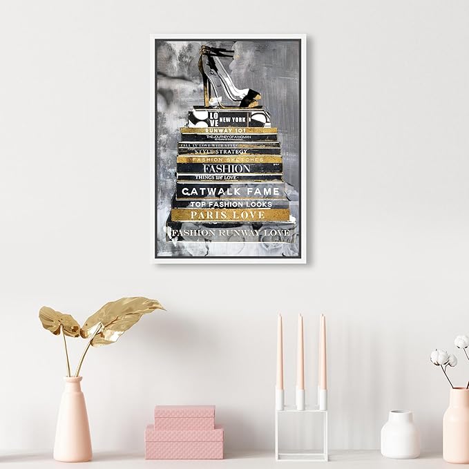 The Oliver Gal Artist Co. Fashion and Glam Wall Art Framed Canvas Prints 'Fashion Thoughts Noir Classic' Shoes