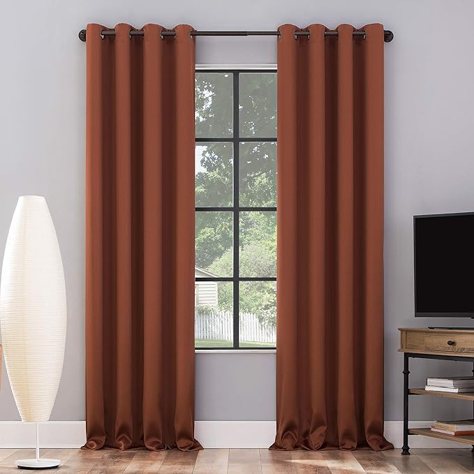 Sun Zero Nordic 2-pack Theater Grade Extreme 100% Blackout Grommet Curtain Panel Pair, 52" x 96", Terracotta