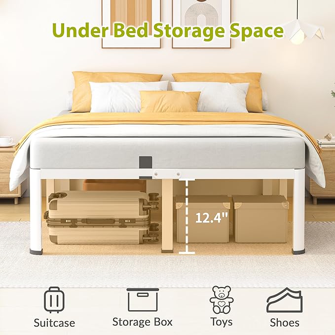 14 Inch King Bed Frame, Metal Platform Bed Frame with Round Corner Legs, 3500 lbs Heavy Duty Steel Slats Support, No Box Spring Needed, Noise Free, Easy Assembly, White