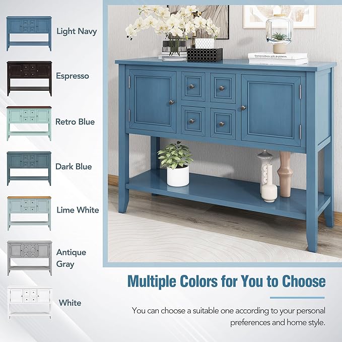 Merax Modern Wood Buffet Sideboard with Drawers and Bottom Shelf Console Table for Living Room Dinning Room Kitchen (Light Navy)