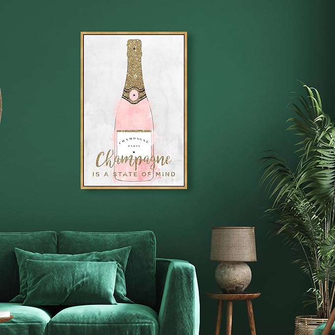 The Oliver Gal Artist Co. Drinks and Spirits Wall Art Framed Canvas Prints 'Champagne Mind Glitter' Champagne