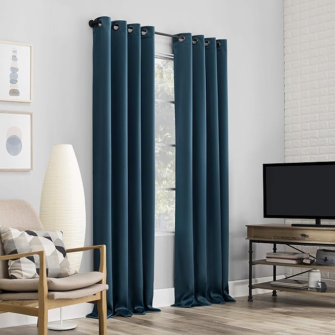 Sun Zero Nordic 2-pack Theater Grade Extreme 100% Blackout Grommet Curtain Panel Pair, 52" x 108", Teal