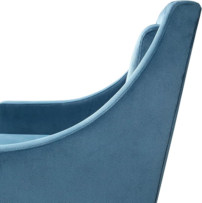 Martha Stewart Anna Upholstered Accent Chair, Removable Lumbar Pillow Support, Square Arm, Jacqard Fabric, Chic Modern Wide Cushion Seat Bedroom Lounge Comfy, Blue, 30.75" W x 32.25" D x 32.5" H