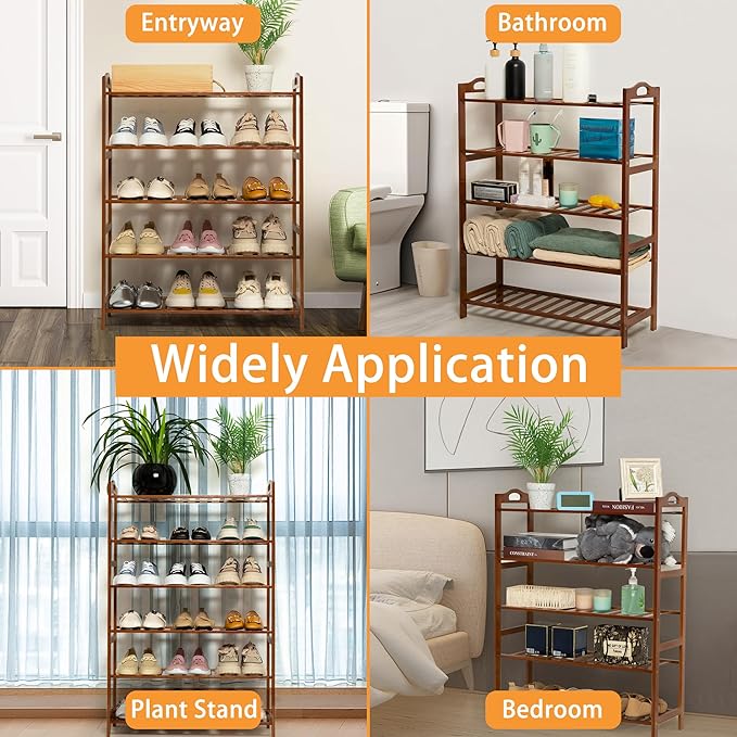 4 Tier Bamboo Shoe Rack, Free Standing Shoes Rack Shoe Shelf Shoe Organizer for Closet, Entryway, Bedroom, Living Room, Front Door, Studio, Bathroom