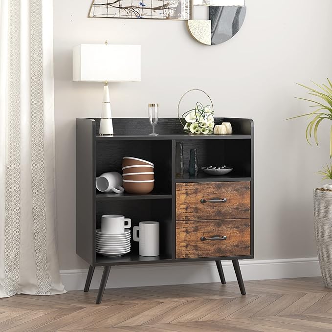 SogesHome Storage Cabinet, Cupboard, Retro Cabinet Display Shelf, 31.5 Inch Entryway Table with Open Shelf and 2 Flip-Cover Door for Living Room, Bedroom, Entryway, Hallway, Style One