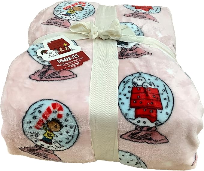 Berkshire Blanket & Home Co Peanuts Winter Blanket, Polyester (Light Pink - Characters in Snow Globes, Twin)