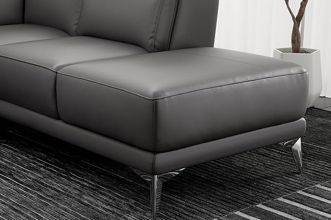 Valencia Pista Geniune Leather Reclining Sectional Sofa with Right Hand Chaise -| Power Recliner Chair, Nappa 11000 Leather | L Shaped Couch for Living Room Furniture, Cloudy Grey