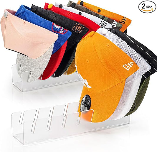 HAYVAN Hat Stand for Baseball Caps Display and Organizer - No Install Hat Organizer 2 Pack Holds 14 Baseball Caps for Closet, Bedroom, Dresser(Frosted clear acrylic)