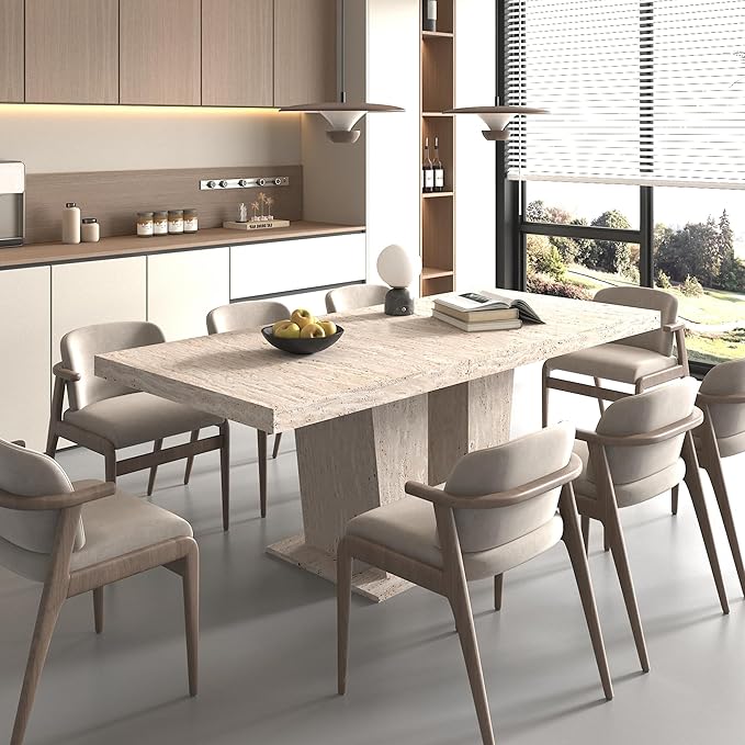 63" - 79" Extendable Dining Room Table, Expandable Kitchen Table for 6 to 10 People, Modern Wood Conference Table, Large Dining Table(Pale Wood, Pedestal Base B)