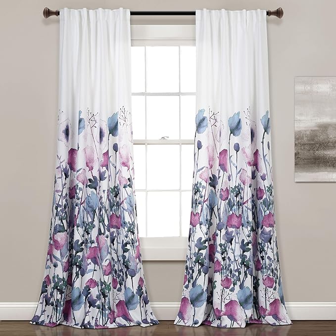 Lush Decor Zuri Flora Room Darkening Window Curtain Panels Pair 52" W x 84" L Purple - Room Darkening Curtains for Bedroom - Floral Curtains