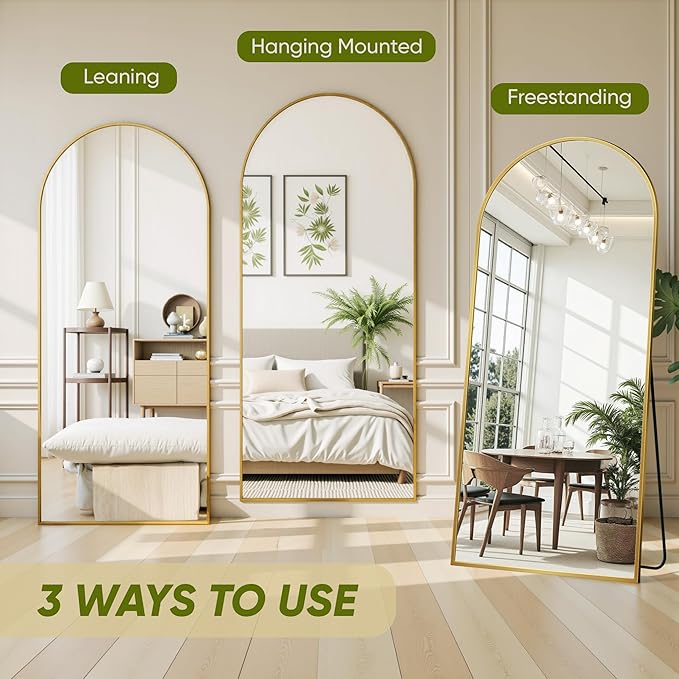 Full Length Mirror, 69"x28" Arched Full Body Mirror, Floor Mirrors with Stand, Body Mirrors Standing Hanging Leaning Against Wall,Aluminum Frame Mirrors for Bedroom Cloakroom,Living Room,Gold