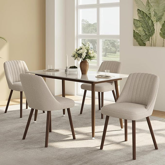 Upholstered Dining Chairs Set of 4, Modern Fabric Kitchen Chairs with Back, Wood Legs for Kitchen Dining Room Restaurant, Camel