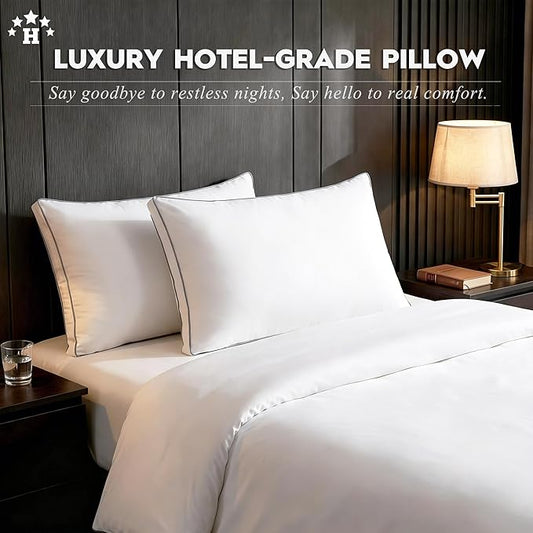 Ubauba Goose Feather Down Fiber Pillows Queen Size Set of 2, Supportive Gusseted Luxury Hotel Pillow, Comfortable Bed Pillow for Sleeping, Cloud-Soft Pillow for Side, Back & Stomach Sleepers, 20x30 in