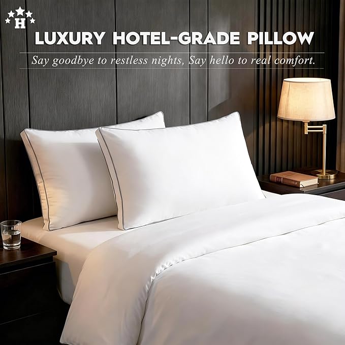 Ubauba Goose Feather Down Fiber Pillows King Size Set of 2, Supportive Gusseted Luxury Hotel Pillow, Comfortable Bed Pillow for Sleeping, Cloud-Soft Pillows for Side, Back & Stomach Sleepers, 20x36 in