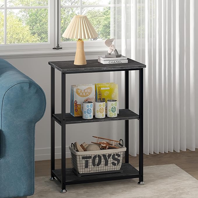 VECELO Tall End Side Table,30" Height Nightstand with 3-Tier Storage Shelf for Living Room Bedroom Office Hallway Study