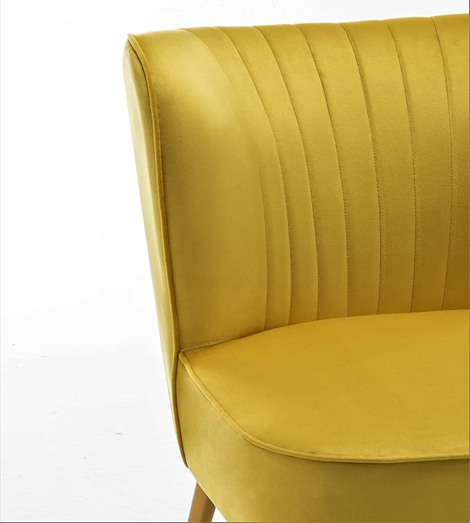 Modern Velvet Accent Chair for Living Room, Bedroom, or Entryway, Stylish and Comfortable Armless Design with Metal Legs, Yellow