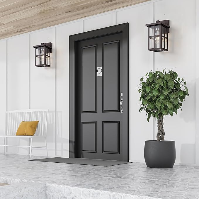MICSIU 2-Pack Bronze Outdoor Wall Light Fixtures, 11" Modern Farmhouse Exterior Wall Mount Lantern with Clear Glass, Anti-Rust Square Sconce for House Porch Garage, Oil Rubbed Bronze