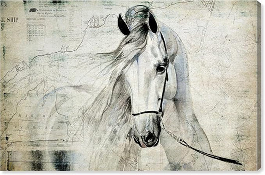 The Oliver Gal Artist Co. Oliver Gal 'Antiqus Equus' Gray Equestrian Wall Art Print Premium Canvas, 45" x 30"