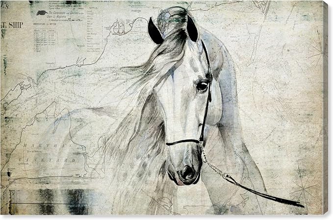 The Oliver Gal Artist Co. Oliver Gal 'Antiqus Equus' Gray Equestrian Wall Art Print Premium Canvas 30" x 20"
