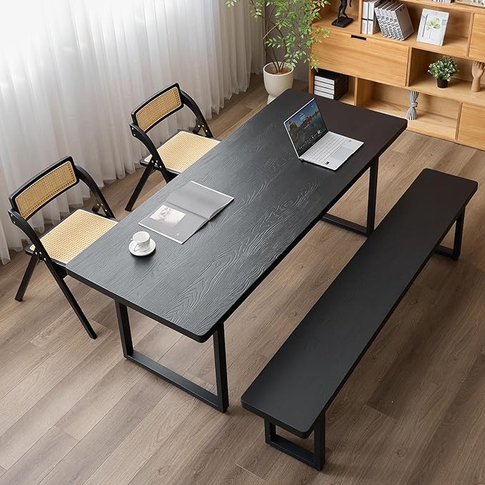 78in Black Solid Wood Dining Bench - Sturdy Metal Legs & Rounded Safety Corners | Modern Indoor Kitchen Bench for Dining Room & Entryway