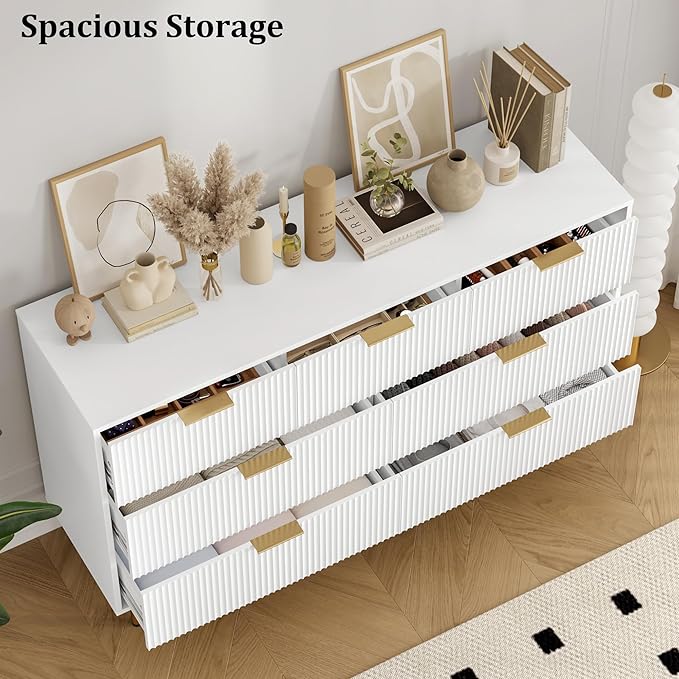 GAOMON 7 Drawer Dresser for Bedroom Chest of Drawers, 55" Wide Fluted Dresser with Drawers, Modern Wooden Double Dressers with Metal Handles for Living Room, Hallway