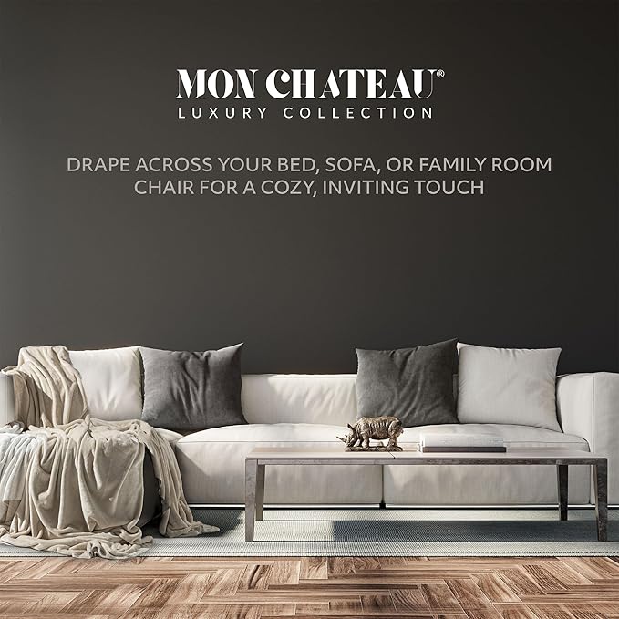 Mon Chateau 98" x 92" Haven Reversible Flannel Throw Blanket for Couch, Sofa, or Queen Size Bed, Luxury Over-Sized Ultra Soft Plush Blanket for Sleeping or Home Decor, Oatstone