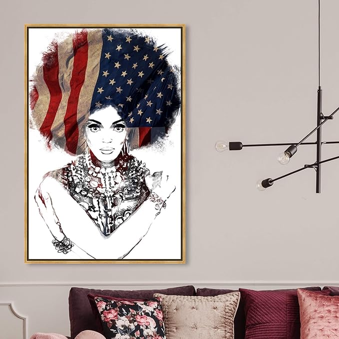 The Oliver Gal Artist Co. People Framed Wall Art Canvas Prints 'New American Woman' Portraits Home Décor, 30" x 45", White, Black, Model Number: 24500_30x45_Canv_PSGLD