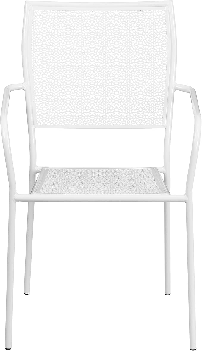 Flash Furniture Oia Commercial Grade 5 Pack White Indoor-Outdoor Steel Patio Arm Chair with Square Back