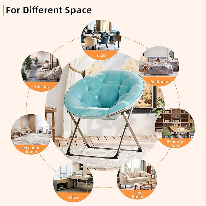 GAOMON Saucer Chair, Comfy Chair Faux Fur Lounge Moon Chair with Folding Metal Frame, Oversized Plush Flower Accent Seat for Adults, Teens & Kids, for Teens, Bedroom, Dorm or Living Room, Blue