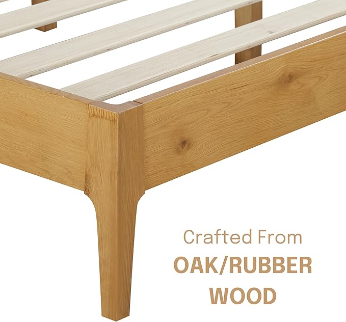 NTC Ruby Wooden Bed Frame with Headboard, Solid Wood Foundation with Silent Slats and Wood Central Supports, 1000 Lb Capacity, Effortless Assembly (Rustic Oak, King)