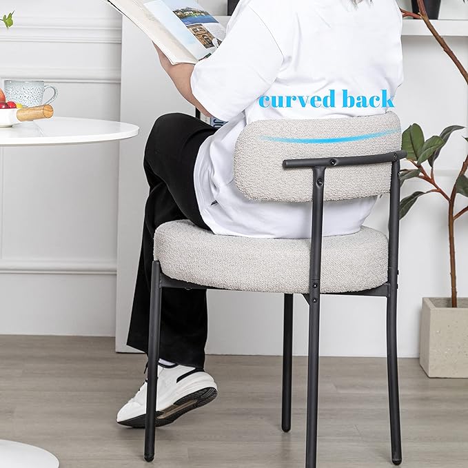 DYHOME Dining Chair One Chair for Kitchen Dining Room,Upholstered Modern Boucle Dining Chair with Black Metal Legs Curved Backrest,Grey