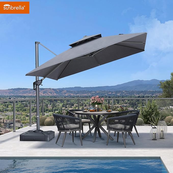 PURPLE LEAF Patio Umbrella with Base Included 10 Feet Outdoor Double Top Large Offset Hanging Square Cantilever Umbrella 360° Rotation for Garden Patio Deck Pool Backyard Cast Slate