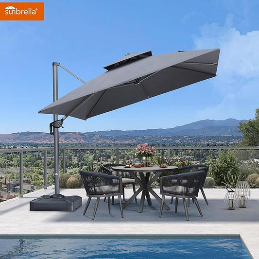 PURPLE LEAF Patio Umbrella with Base Included 10 Feet Outdoor Double Top Large Offset Hanging Square Cantilever Umbrella 360° Rotation for Garden Patio Deck Pool Backyard Cast Slate