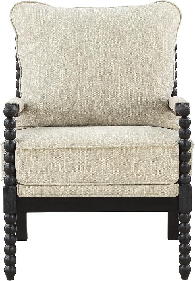 OSP Home Furnishings Eliza Spindle Accent Chair, Linen Fabric with Black Wood
