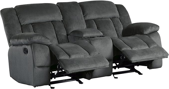 Lexicon Home Theater Seating, Wall Hugger Manual Reclining Loveseat with Center Console, Cup Holders, 2-Seat Dual Glider Recliner Loveseat for Living Room, 79" W Loveseat, Charcoal