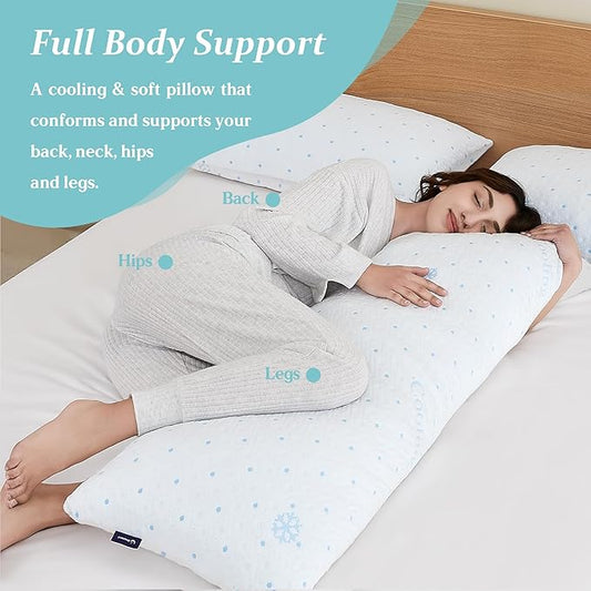 Dreamood Cooling Body Pillow Firmer 3200g 100% Shredded Memory Foam Body Pillows for Adults Side Sleeper Pregnancy Full Body Pillow 20x54 inch Adjustable with Washable Cover