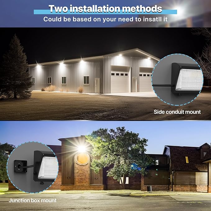 LED Wall Pack 120W: 18000lm 5000k LED Wall Packs Outside Lighting - Glass Lens Security Flood Light with Photocell Sensor for Parking Lots Building Warehouse Barn 2Pack ETL Listed