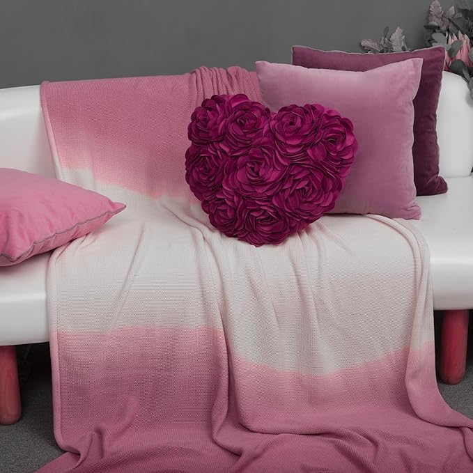 JWH Heart Flower Throw Pillow Covers Decorative Floral Shaped Accent Cushion Soft Pillowcase for Sofa Couch Living Room Bed Chair 14x16 Inches Purple Red