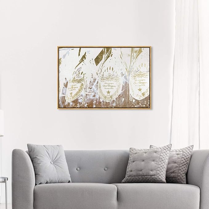 The Oliver Gal Artist Co. Drinks and Spirits Framed Wall Art Canvas Prints 'Champagne Showers' Champagne