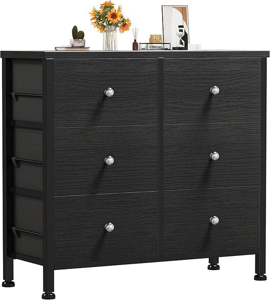 BOLUO Black Dresser for Bedroom 6 Drawer Dressers & Chests of Drawers Small Fabric Dresser Storage for Closet Modern