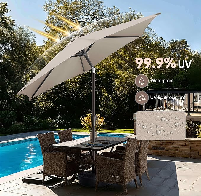 7.5FT Outdoor Patio Umbrella - Table Umbrella Waterprool UV Protection, Sombrillas de Patio with Push Button Tilt, Sun Umbrella for Pool, Porch, Garden, Deck, Backyard (Taupe)