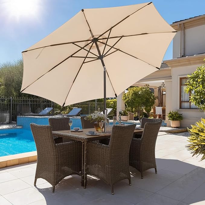 10ft Outdoor Patio Umbrella - Table Umbrella Waterprool UV Protection, Sombrillas de Patio with Push Button Tilt, Sun Umbrella for Pool, Porch, Garden, Deck, Backyard (Beige)