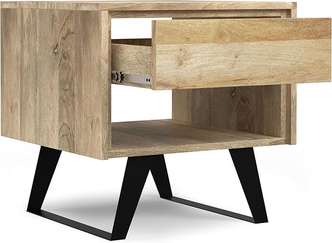 SIMPLIHOME Lowry Modern Industrial 22 inch Wide Metal End Side Table in Natural for the Living Room and Bedroom