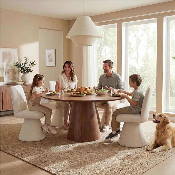Swivel Dining Chairs Set of 1, Modern Upholstered Dining Chair Mid Century Kitchen Chairs with High Back, 360 Degree Rotating Vanity Chair for Dining Room, Bedroom, Farmhouse, Sand