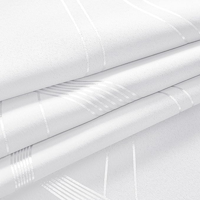 NICETOWN White Curtains Panels for Bedroom 2 Panles Set, 52 inch x 84 inch, Wave Line Foil Print Design Curtains for Patio Sliding Door