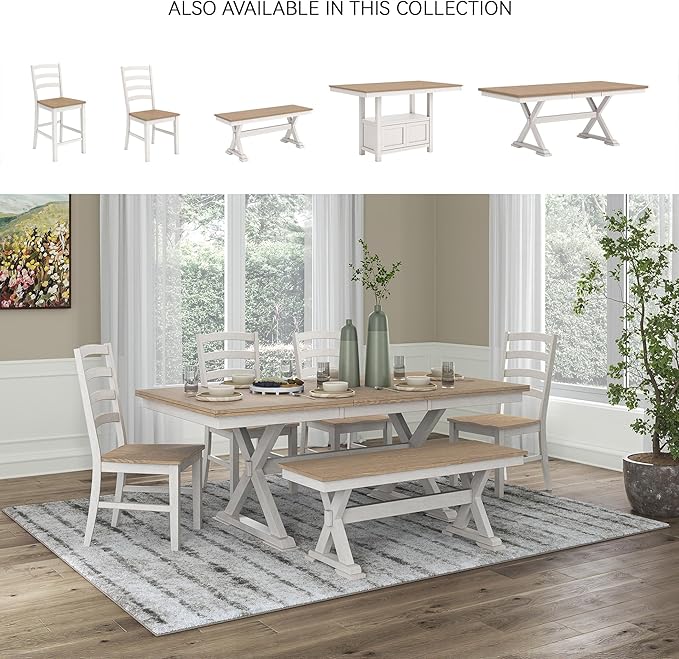 Signature Design by Ashley Westlinport Casual Dining Butterfly Extension Table with Self-Storing Butterfly Leaf, Light Brown & White