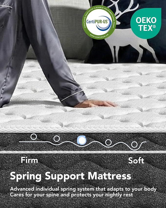 VKT King Size Mattress 14 inch, Hybrid Mattress in a Box,Individually Pocket Springs, Medium Firm Feel for Pressure Relief, Breathable Comfort, CertiPUR-USCertified