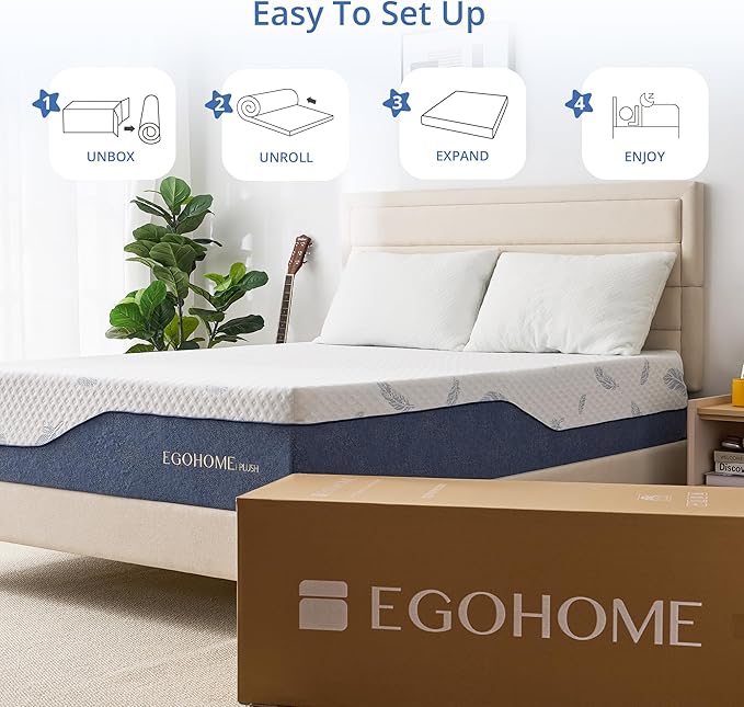 EGOHOME Medium Twin Mattress 10 Inch Memory Foam Mattresses Bed in a Box with Gel Foam and Removeable Fiberglass Free Cover for Cool Sleep and Back Pain Relief, CertiPUR-US Certified, Blue